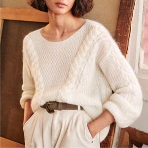 Sezane Cream Cable-Knit Scoop Neck Sweater
